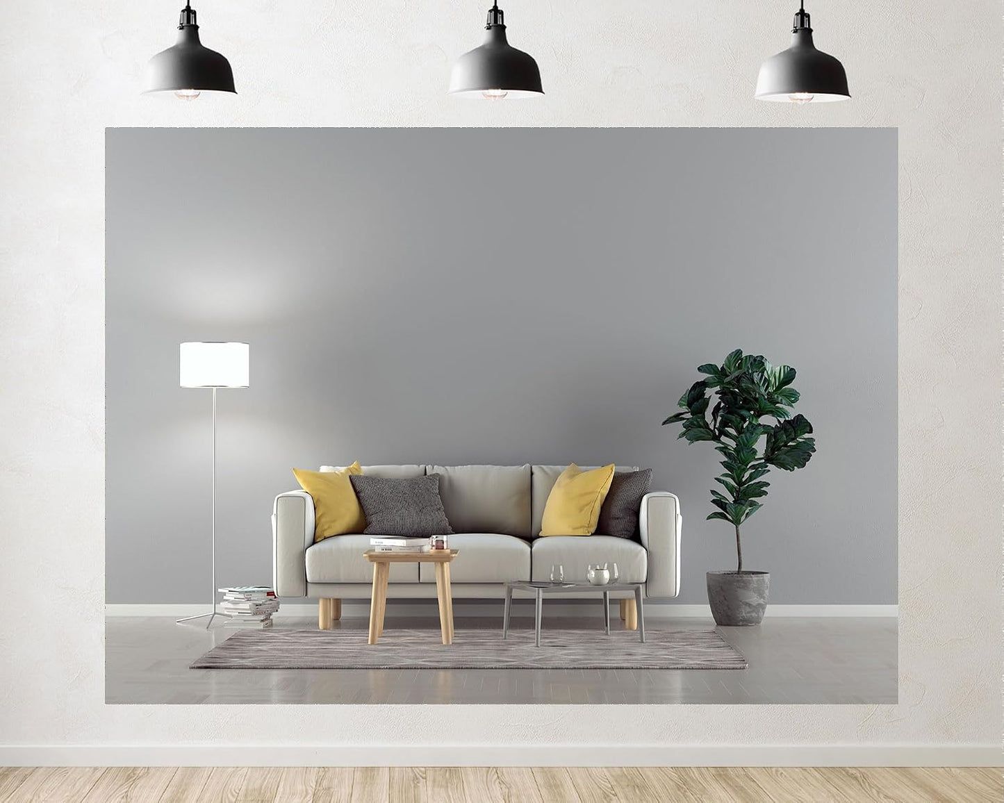 TryKid 10x6.5ft Modern Living Room Backdrop Beige Sofa Yellow Pillows Fiddle Leaf Fig Minimalist Interior Photography