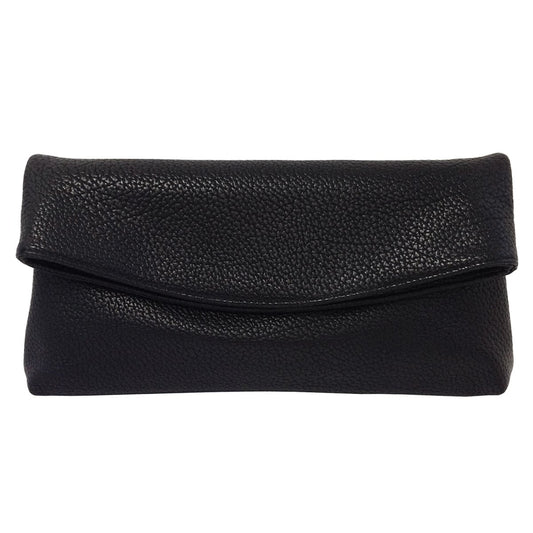 JNB Faux Leather Oversize Foldover Clutch Bag with Zipper Pocket,bk40