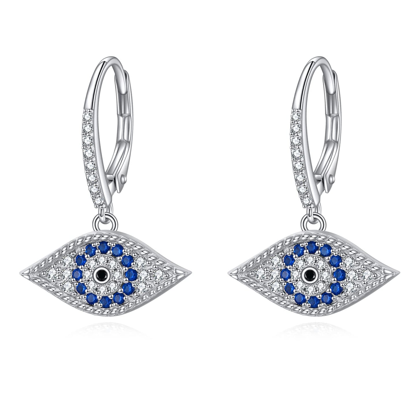 VONALA Evil Eye Earrings 925 Sterling Silver Leverback Dangle Earrings Turkish Blue Eye Drop Dangling Earrings Protection Jewelry Gift for Women