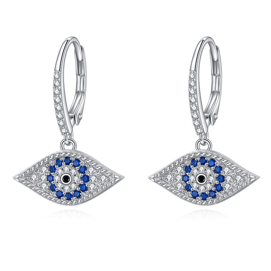 VONALA Evil Eye Earrings 925 Sterling Silver Leverback Dangle Earrings Turkish Blue Eye Drop Dangling Earrings Protection Jewelry Gift for Women