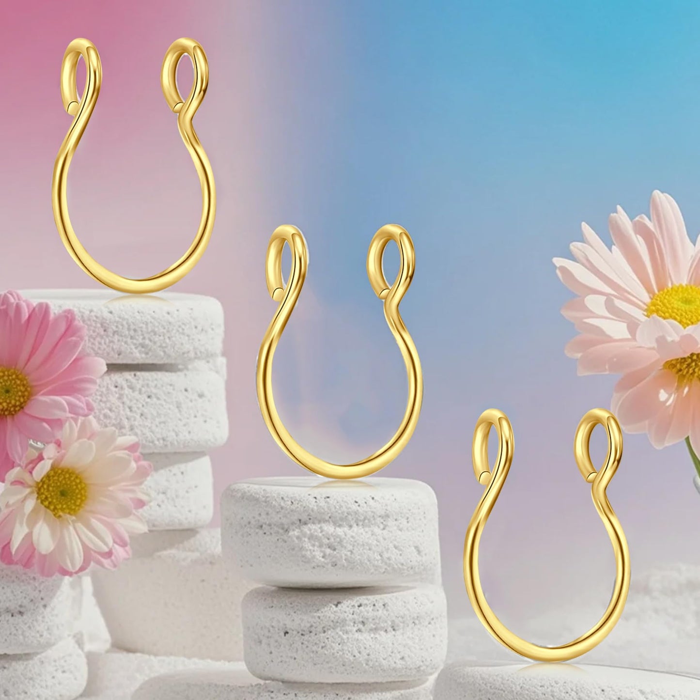 D.Bella Fake Nose Rings Hoop 20 Gauge Non Piercing Stainless Steel Clip-on Fake Faux Septum Clicker Nose Hoop Ring Piercings Jewelry for Women Men