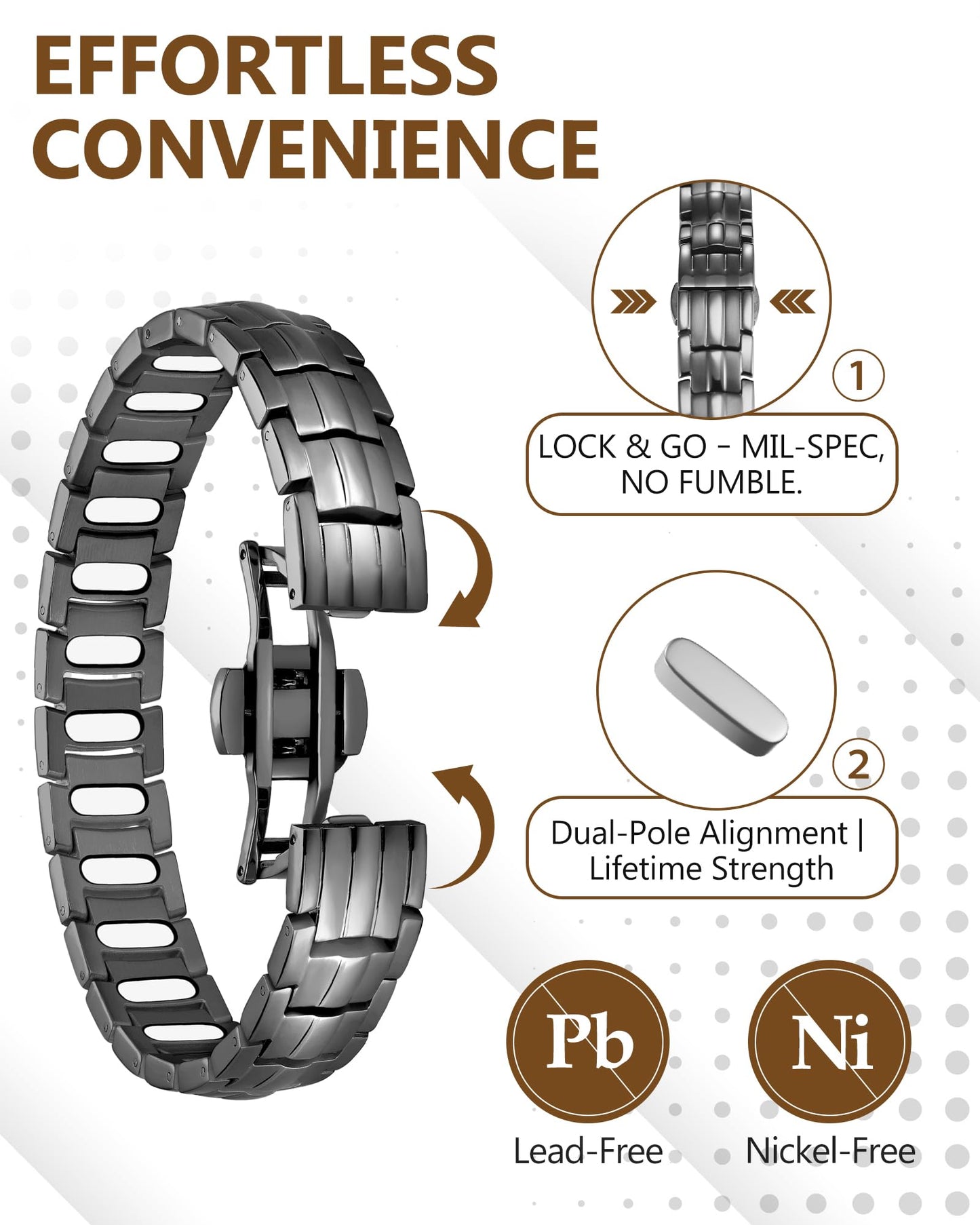 Feraco Magnetic Therapy Bracelet for Men,Titanium Steel Bracelet with 5X Strength Magnets,Premium Fold-Over Clasp (Gray)