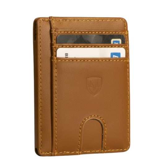 Mordano Leather Wallet Card Holder | RFID Blocking Protection Slim Minimalist Wallet For Men And Women | Front Pocket Thin Credit Card Holder | Genuine Leather Small Wallet (Brown)