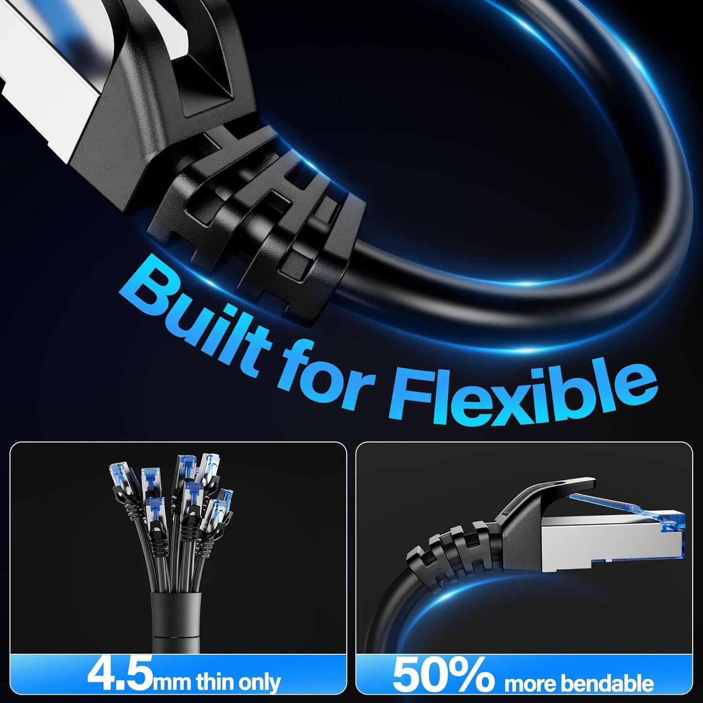 TuokaJu Cat6A 10Gbps 2 (24 Pack), 6, 28AWG Cat6 6a Ethernet Cable Shielded feet Slim Shielded (F/UTP) Ethernet Cable