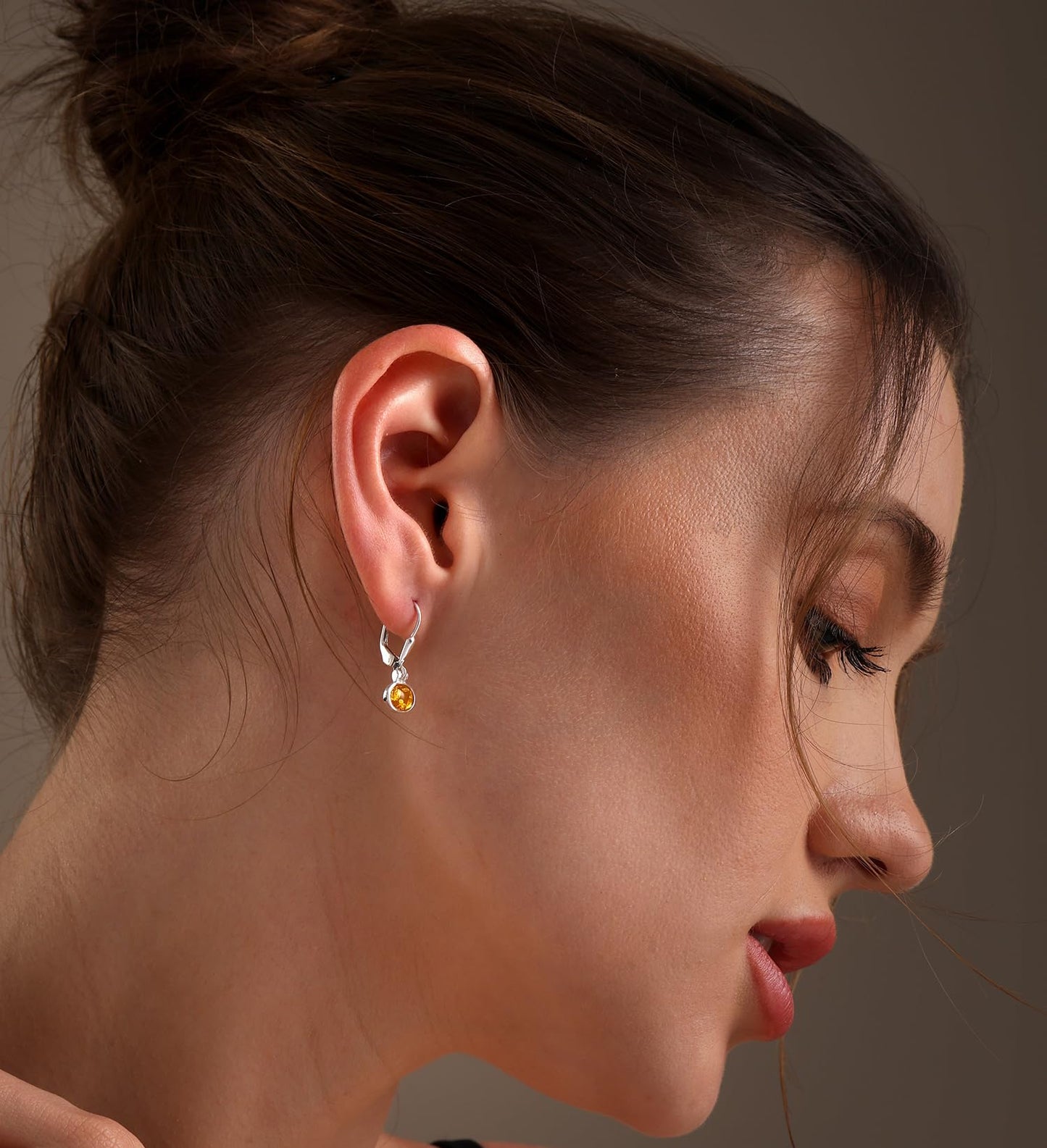 LeCalla 925 Sterling Silver Jewelry | Oval Amber Gemstone Leverback Earrings | Gemstones Faceted Drop Earrings for Women 23MM