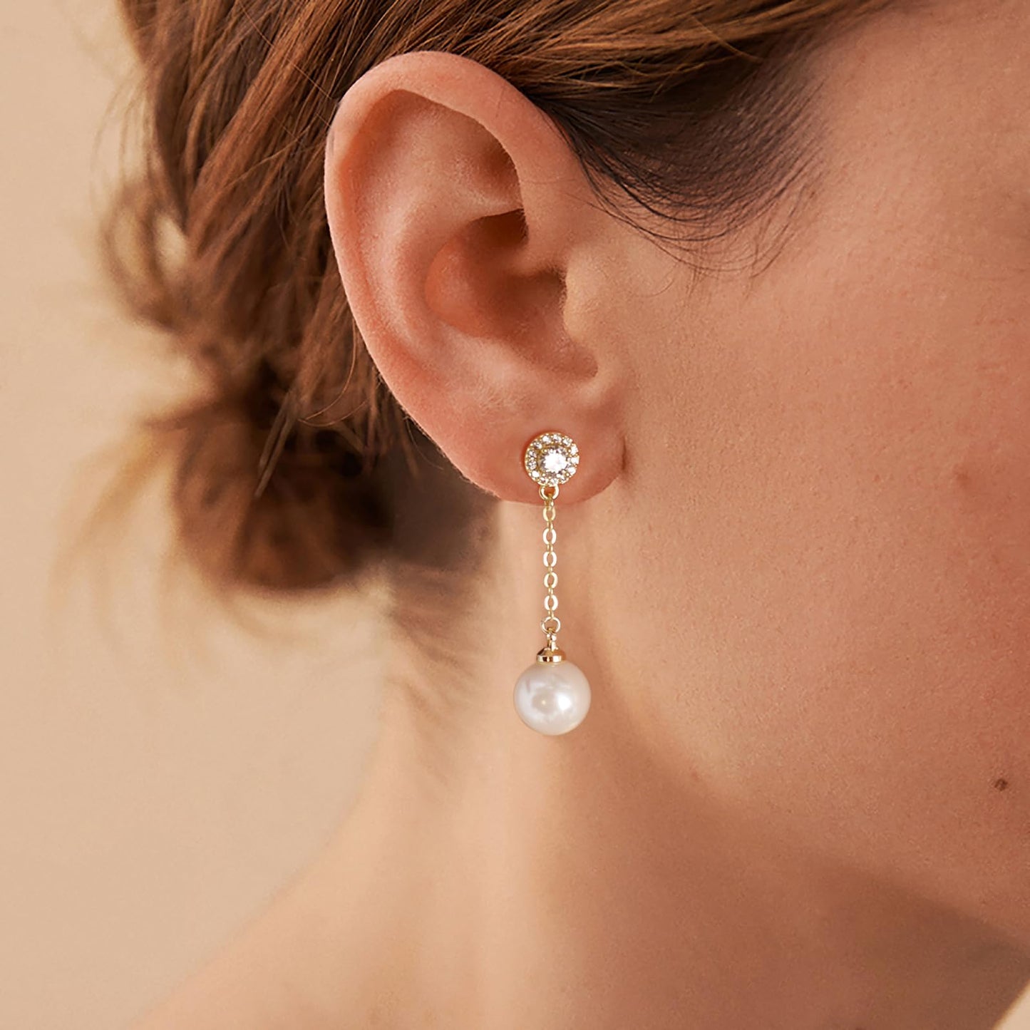 Elegant Imitation Diamond Pearl Drop Earrings Bride Bridesmiad Dangle Pearl Earrings for Women Wedding Party Everyday Wear (Gold Plated)