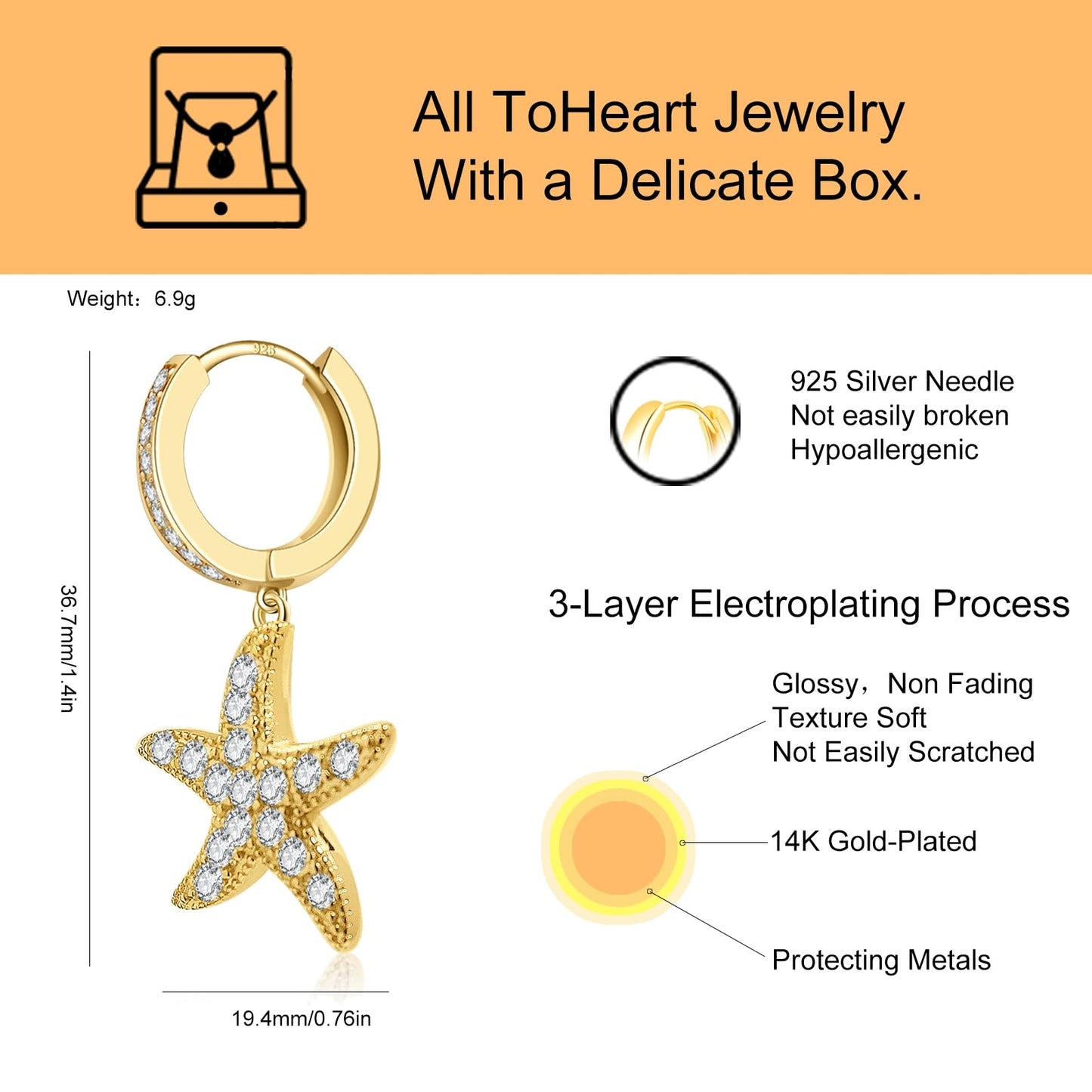 ToHeart Starfish Earrings For Women - 14K Gold Plated Beach Earrings - Starfish Jewelry - Gold Huggie Hoop Earrings Birthday Gifts Mothers Day Gift