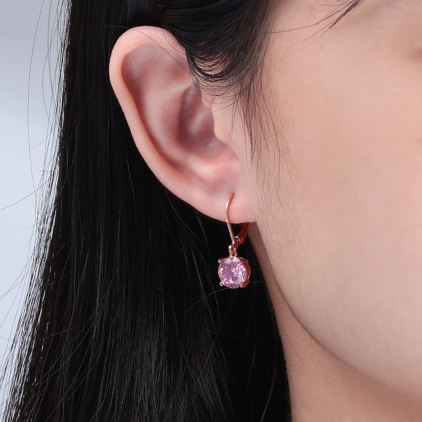 CiNily Dangle Earrings for Women Ladies Pendant Earrings 14K Rose Gold Plated Drop Earring CZ Pink Cubic Zirconia Leverback Dangle Earrings for Sensitive Ears Hypoallergenic Fashion Jewelry