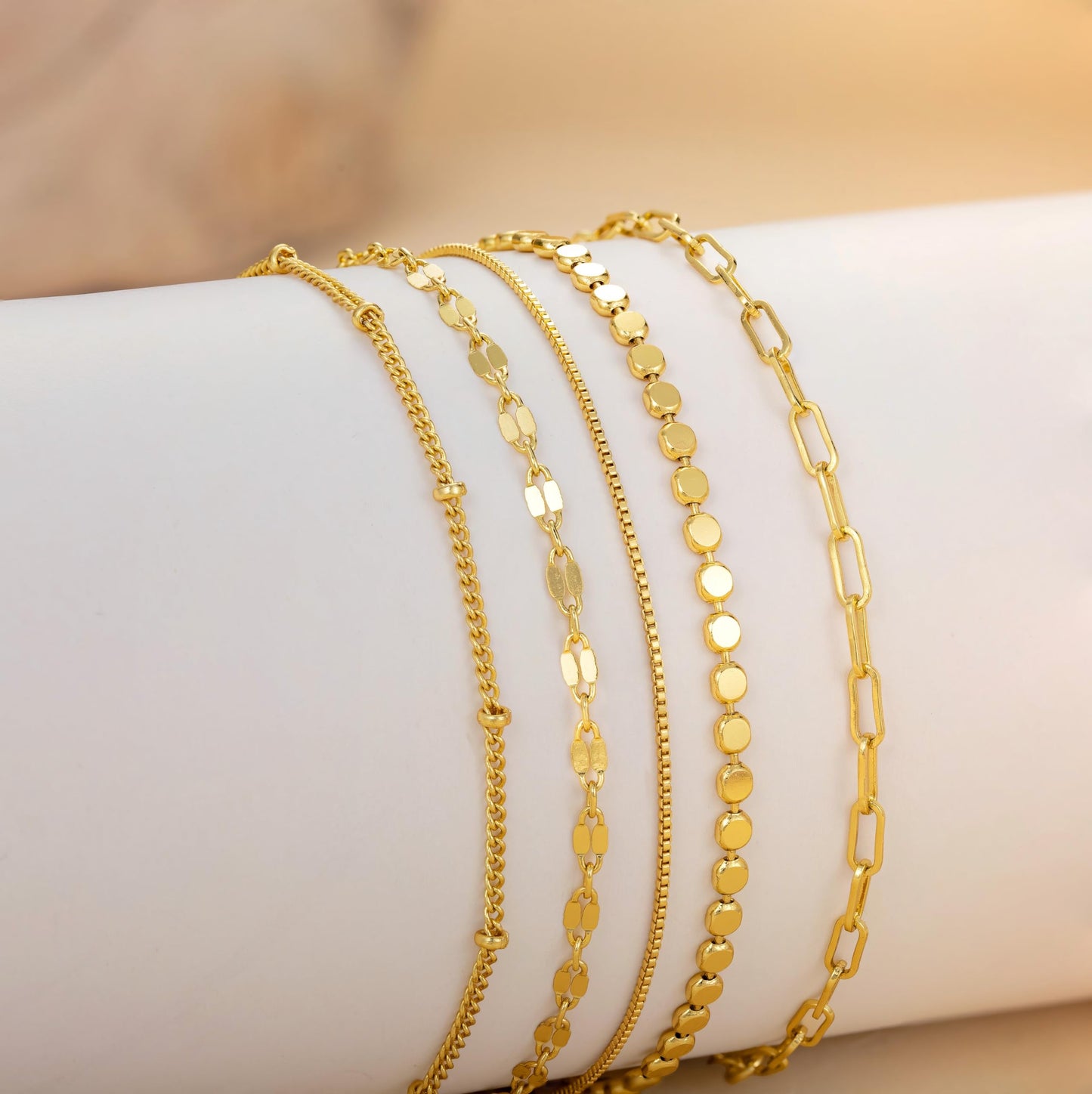 Dainty 14K Gold Plated Bracelets for Women, Stackable Satellite Paperclip Lip Bracelet Set Tiny Lip Dot Chain Box Link for Handmade Gift Minimalist Cute Trendy Jewelry Gold Accessories for Women