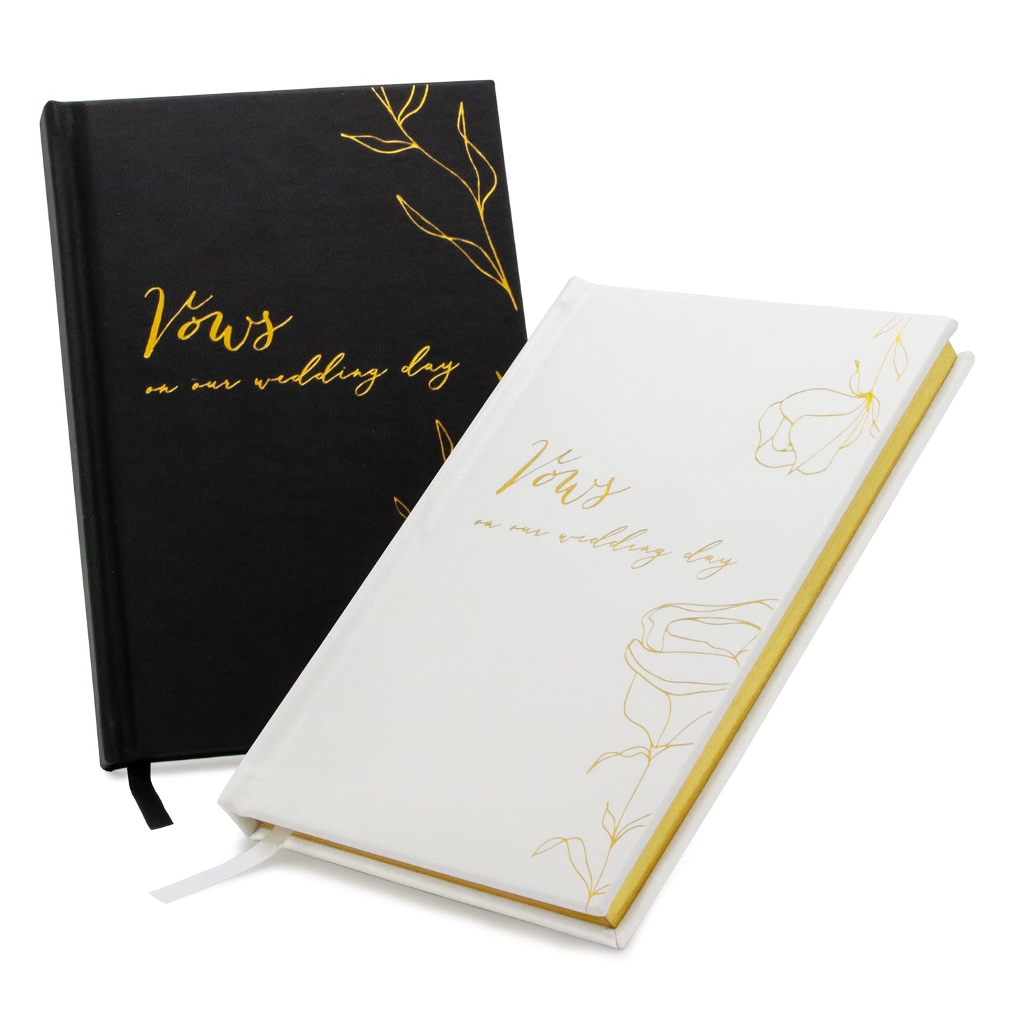 MUUJEE Vows On Our Wedding Day Vow Books (Set of 2) - Black and White Gold Foil Embossed Notebook Journal for Wedding Ceremony Vow Renewal - Wedding Gift Ideas