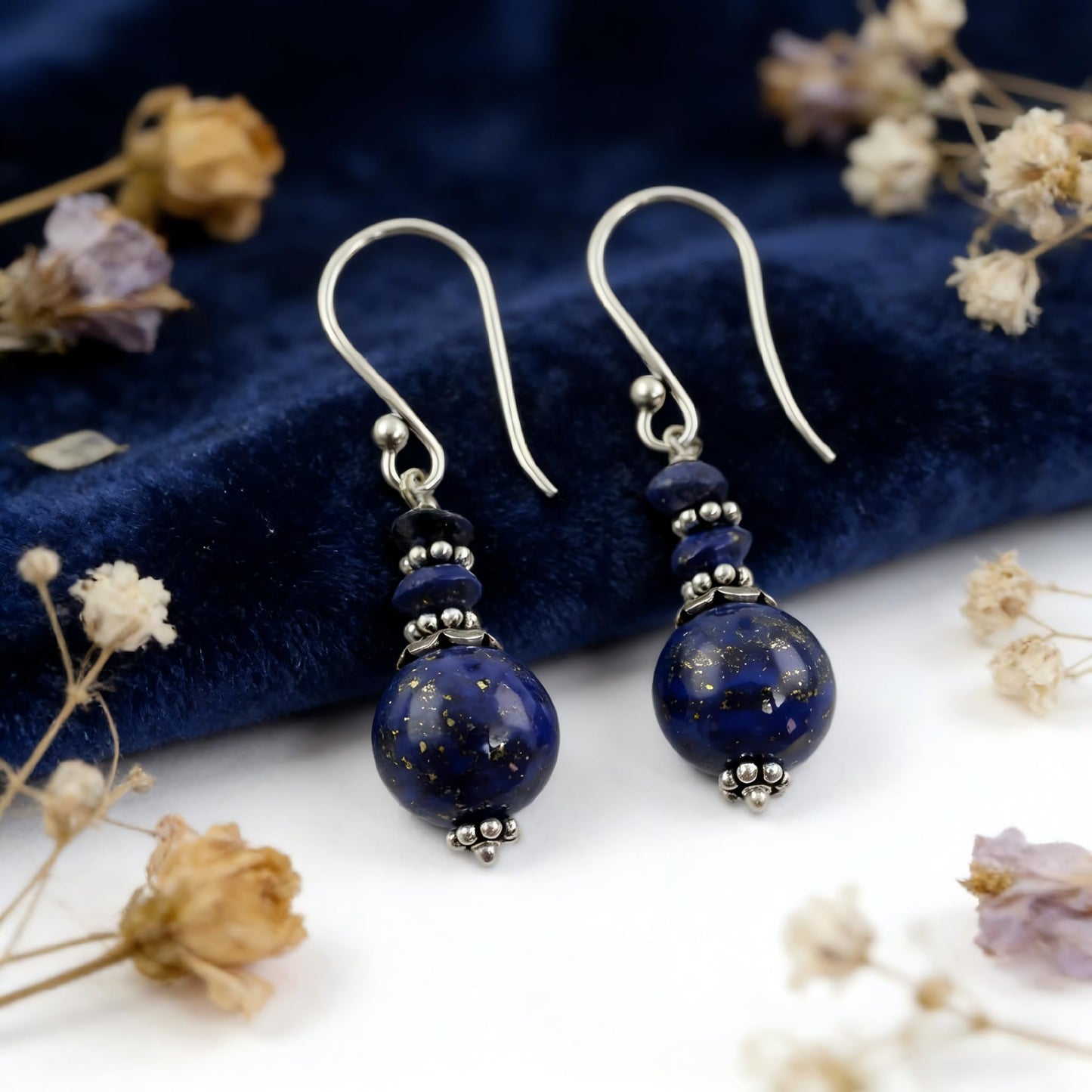 Turquoise Earrings for Women Double Lapis Lazuli Drop Earrings Natural Stone Round Bead Dangle Earrings Fashion Jewelry Gift (B-Lapis Lazuli)