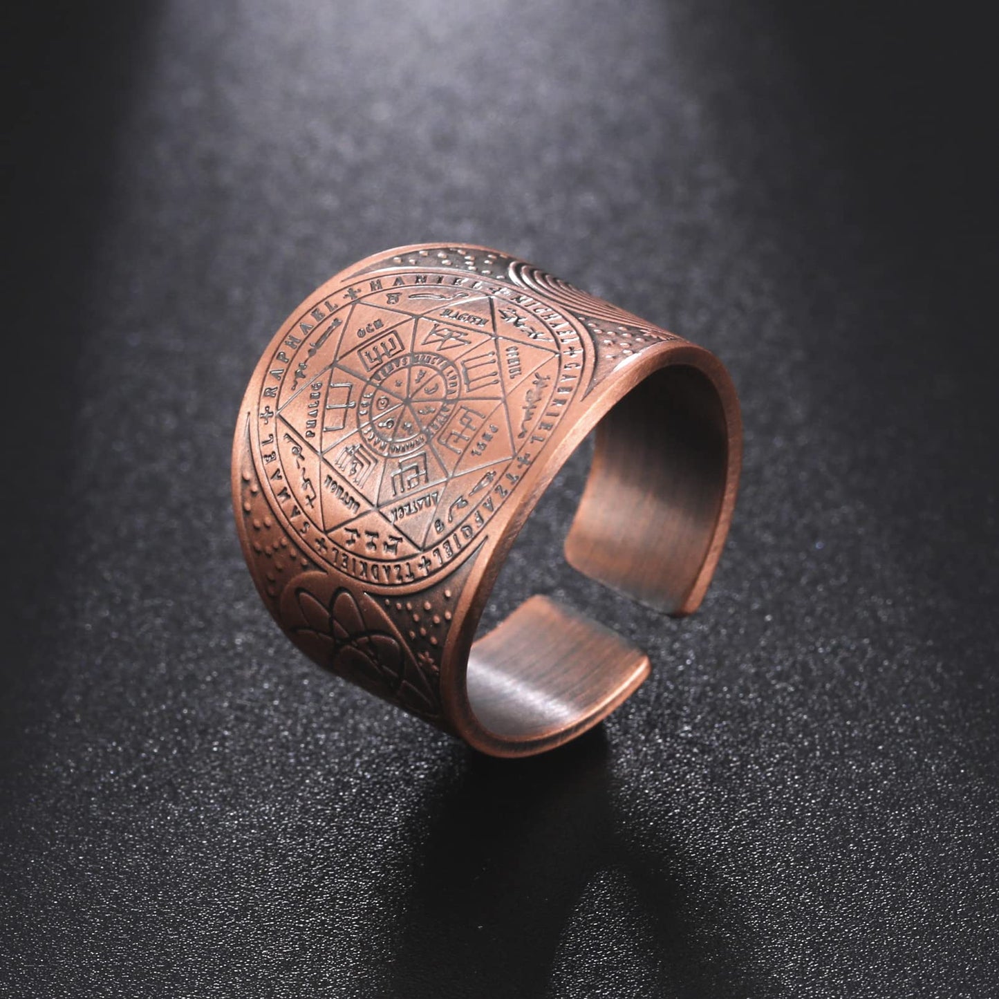 Amaxer Seven Archangels Ring for Men Copper The Seal Of Solomon Tetragrammaton Archangels Protection Ring Statement Band for Men Women (19mm-dark pink)