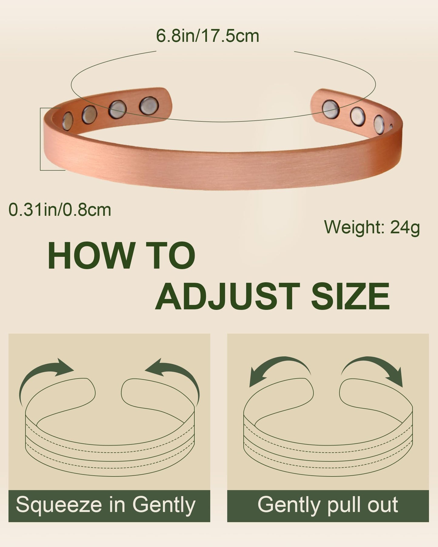 MagEnergy Copper Bracelet & Lymphatic Drainage Ring for Men Women, 99.9% Pure Copper Magnetic Bangle with 3500 Gauss Magnets, Adjustable Copper Cuff Jewelry Gift