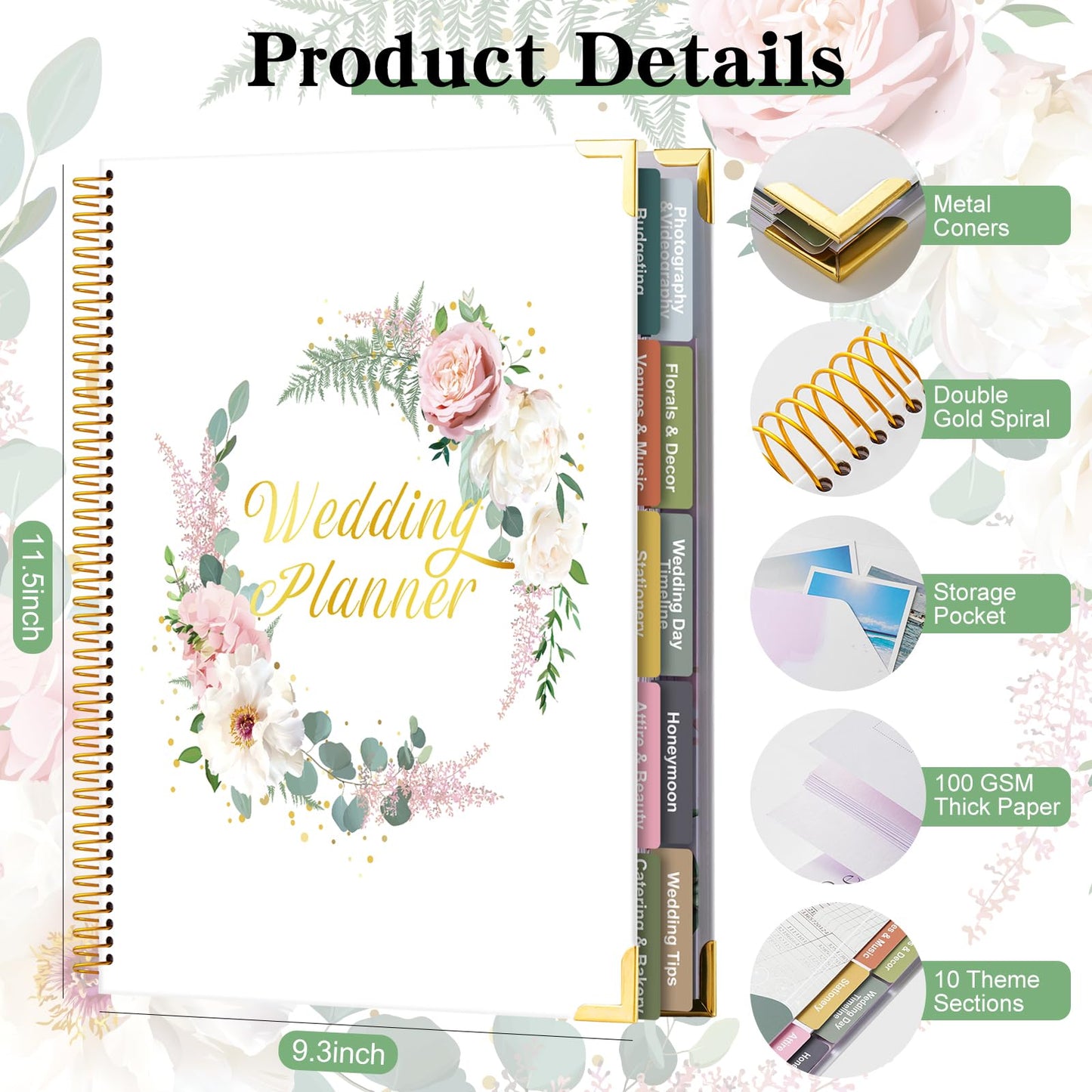 VinTS 176 Pages Wedding Planner,Wedding Planner Book and Organizer,9" x 11" Hardcover Engagement Wedding Planner Gift for Couples,Brides