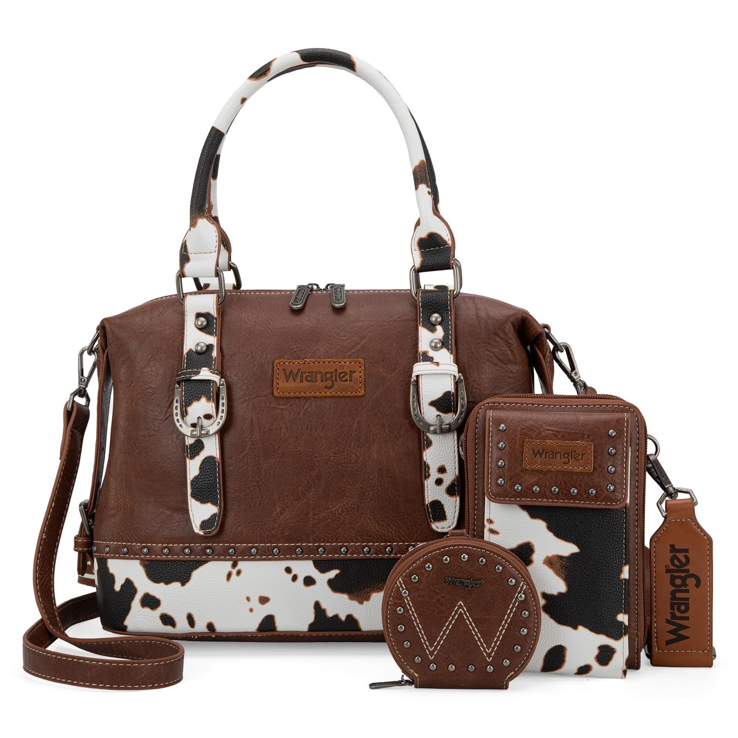 Wrangler 3Pcs Doctor Bag Set for Women Top Handle Purse Hobo Shoulder Satchel Handbags Crossbody Bag with Crazy Horse Grain Leather for Women WG48S-S51101COW
