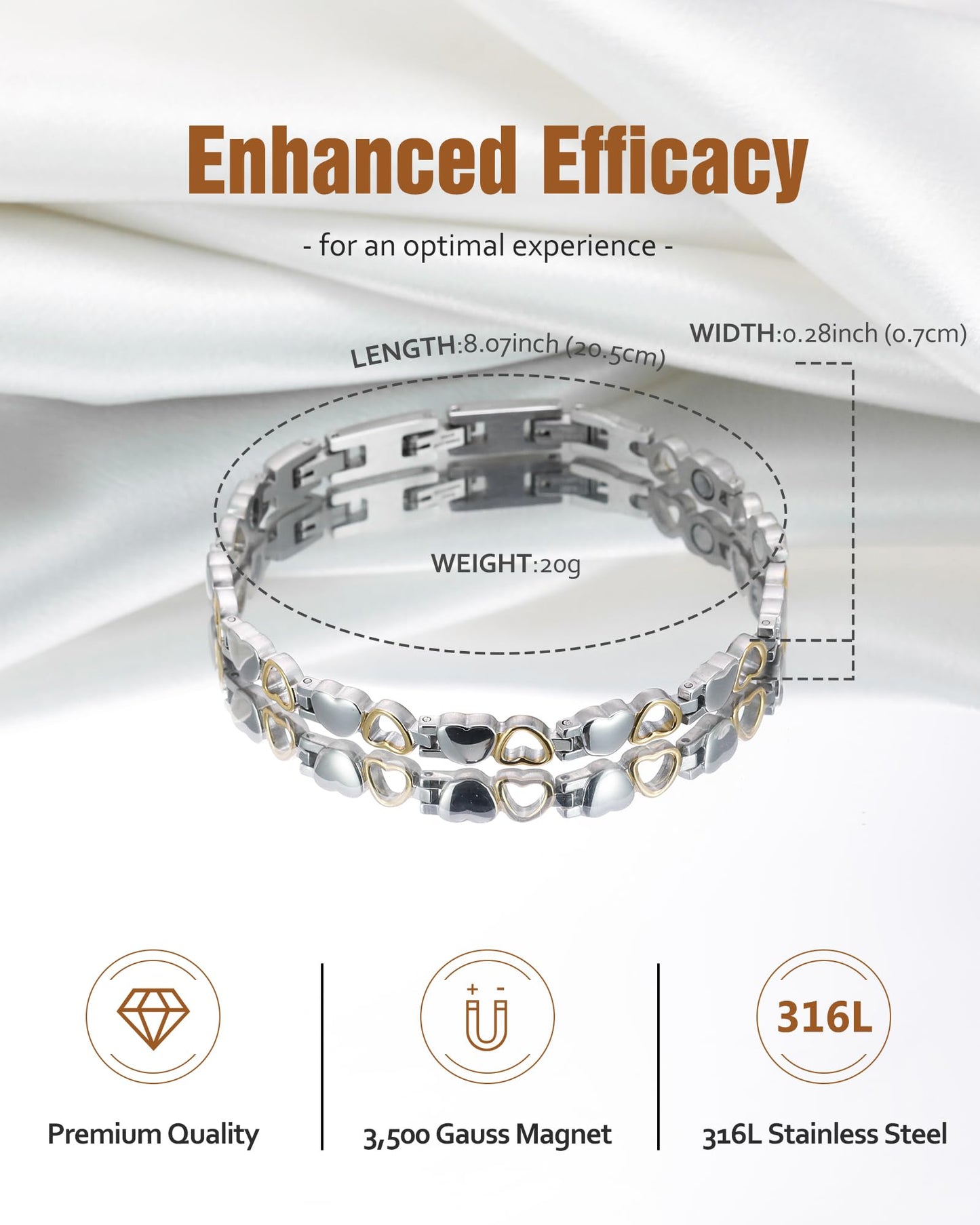 Jecanori Ultra Strength Magnetic Bracelet for Women, Women's Effective Titanium Steel Magnetic Bracelet with 3500 Gauss Magnets, Jewelry Gift with Sizing Tool