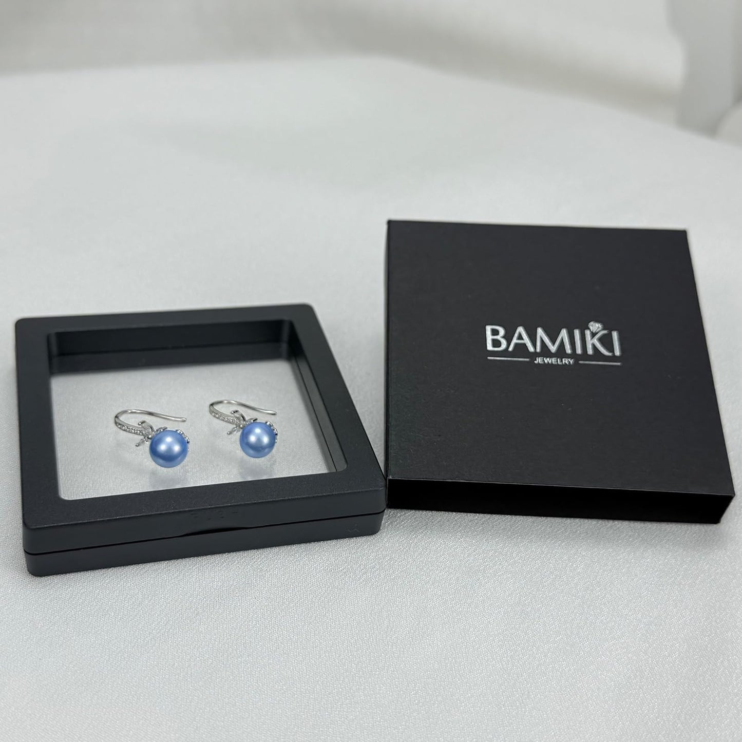 BAMIKI Pearl Drop Earrings for Women - 925 Sterling Silver 18k Gold Plated Hypoallergenic Round Blue Saltwater Cultured Pearls Ear Hook Earrings with Cubic Zirconia Jewelry Gifts for Mother Wife