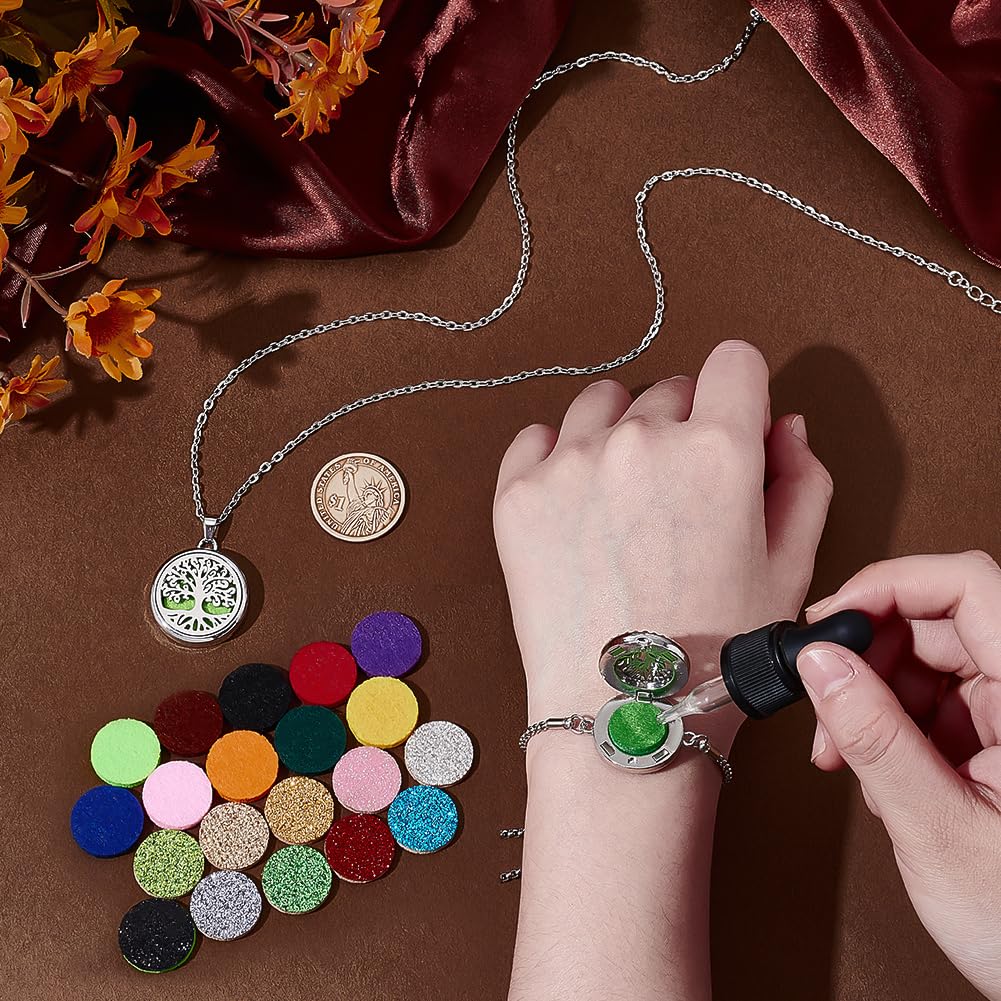 PH PandaHall 2pcs Essential Oil Diffuser Bracelet Necklace Set, Tree of Life Stainless Steel Pendants Charms Adjustable Aromatherapy Locket Jewelry with 20 Random Color Refill Pad for Women Mom Gift
