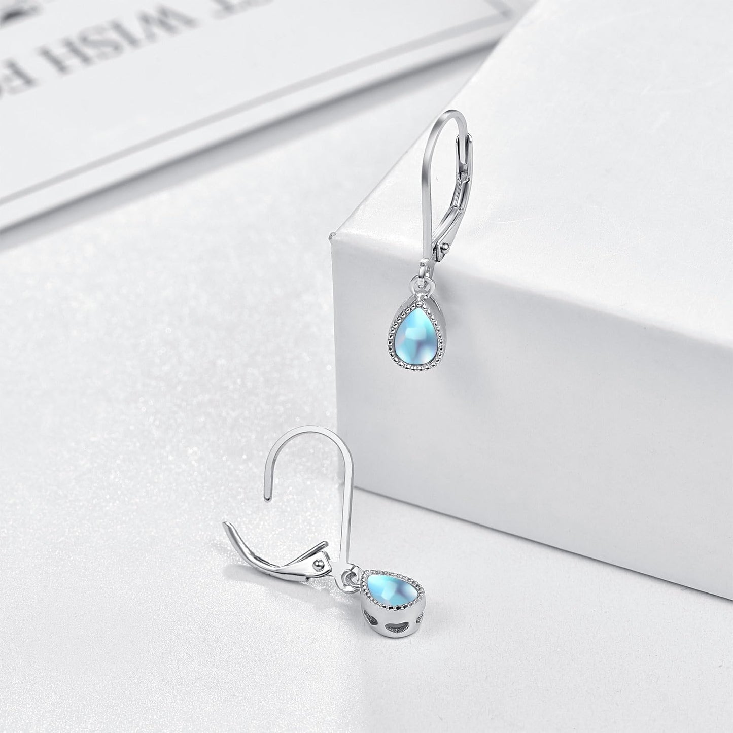 Teardrop Leverback Drop Dangly Earrings, 925 Sterling Silver with Opal/Moonstone Hypoallegenic for Sensitive Ears Jewelry Gift for Women Girlfriend with Gift Box (Moonstone Teartdrop Earrings)