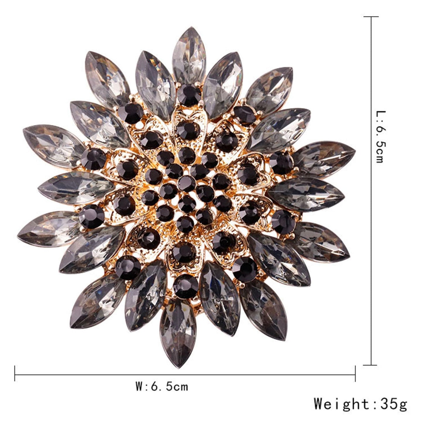 Rhinestone Large Flower Brooches Pins for Women Fashion Sparkly Crystal Sunflower Statement Brooch Wedding Party Suit Dress Formal Jewelry Accessories (black)