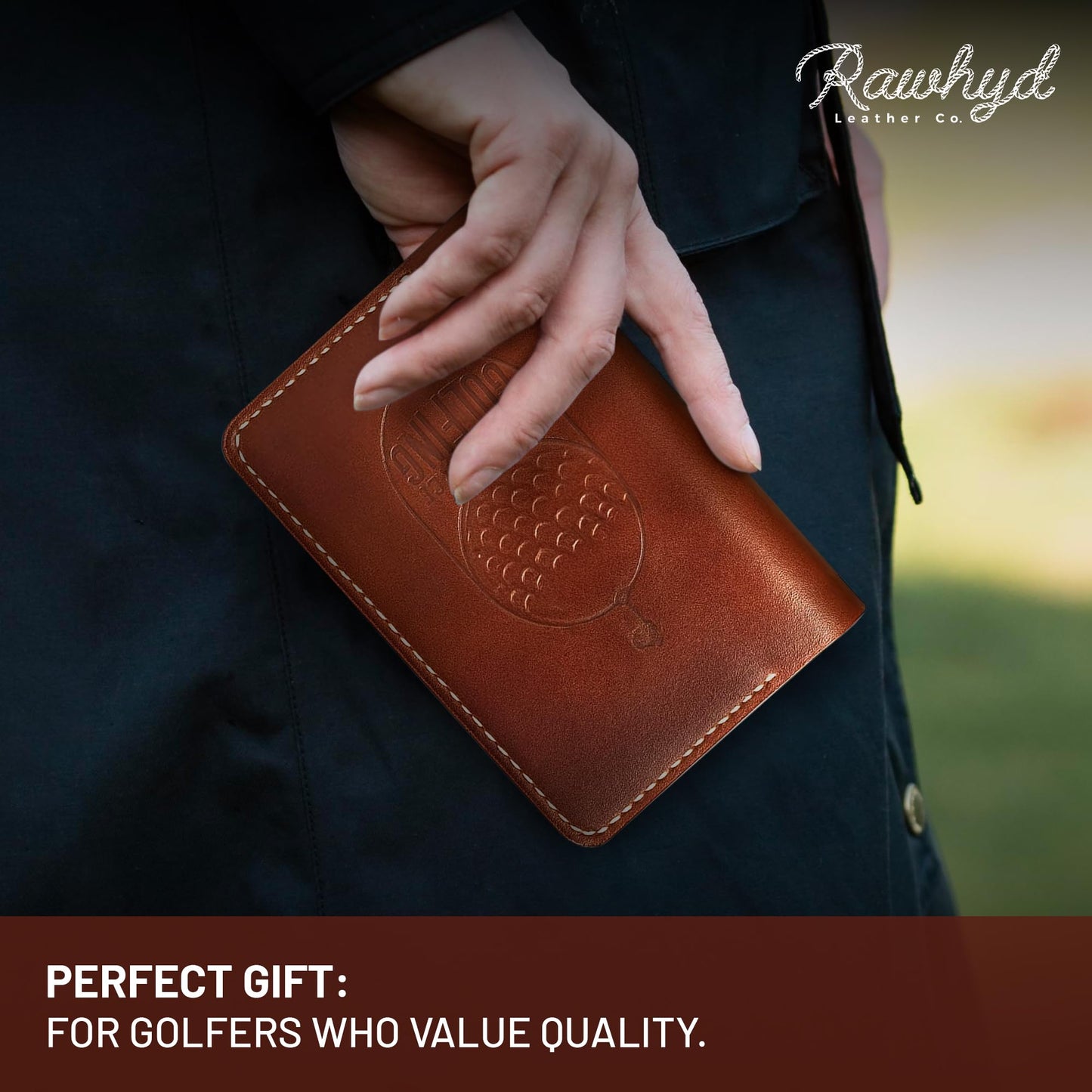 RAW HYD Leather Golf Scorecard Holder Book w/Slot & Pen Loop – Full-Grain Leather Golf Yardage Book & Stat Tracking Book – Refillable Scorecard & Lineup Card Holder for Serious Golfers