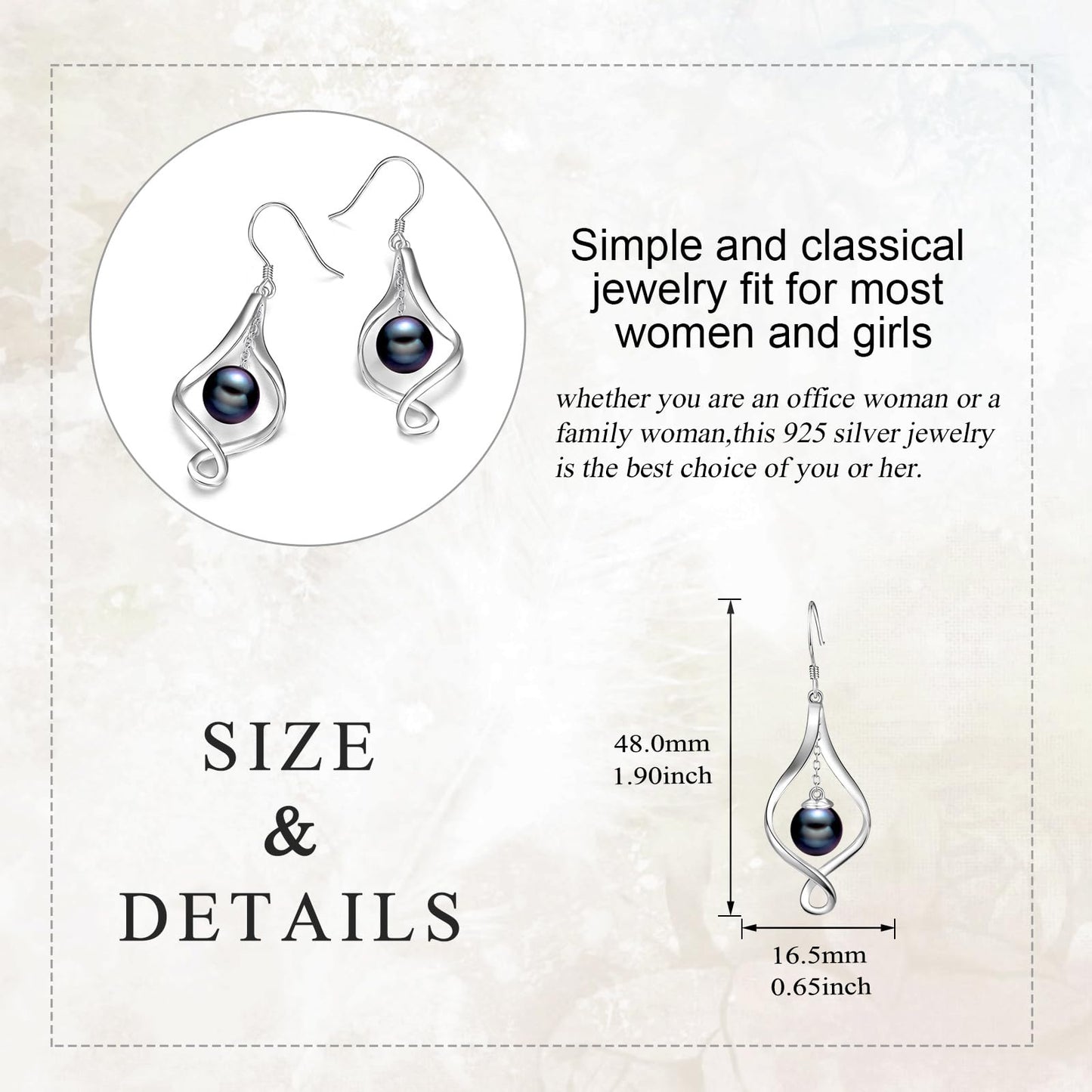 Pearl Earrings for Women Sterling Silver Twist Black Pearl Earrings Jewelry Gifts for Women