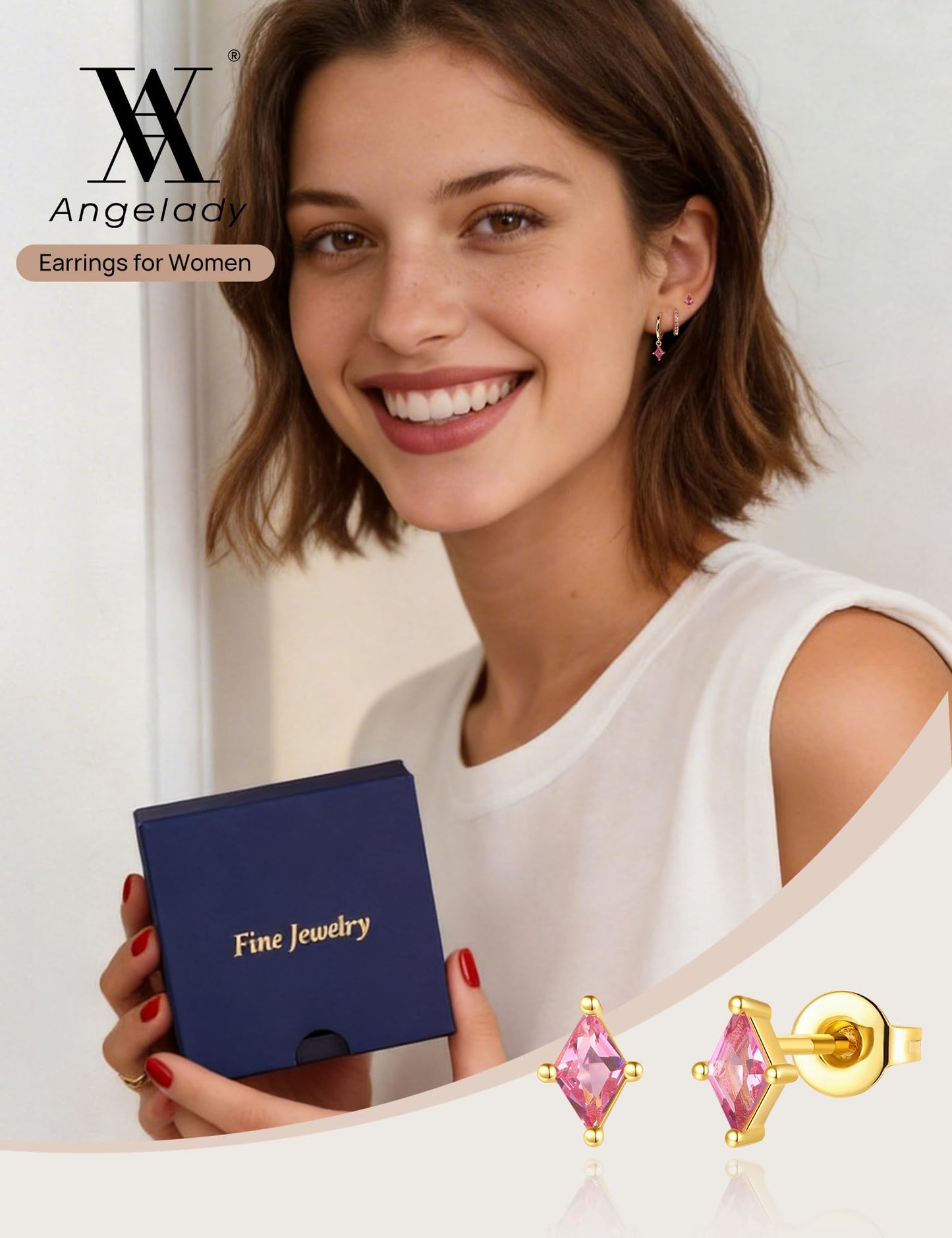 Gold Hoop Earrings Set for Women, Dainty 14K Gold Plated Pink Earrings, Hypoallergenic Trendy Small Earring Stacks Multiple Piercing, Huggies Magenta Dangle Earring Jewelry for Women