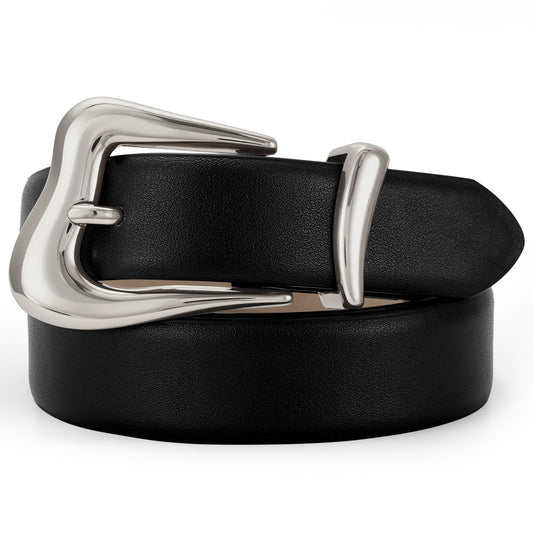 TRIWORKS Women's Belts for Jeans Pants Sliver Buckle Fashion Waist Belts for Ladies Leather Belts