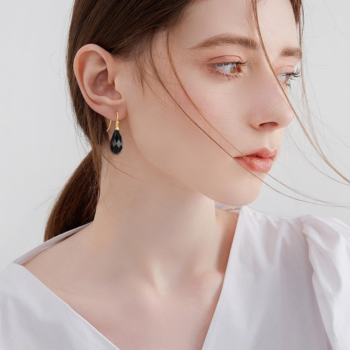 Black Onyx Drop Dangle Earrings for Women Sterling Silver 18K Yellow Gold Plated Black Onyx Dangle Earrings Jewelry Gifts
