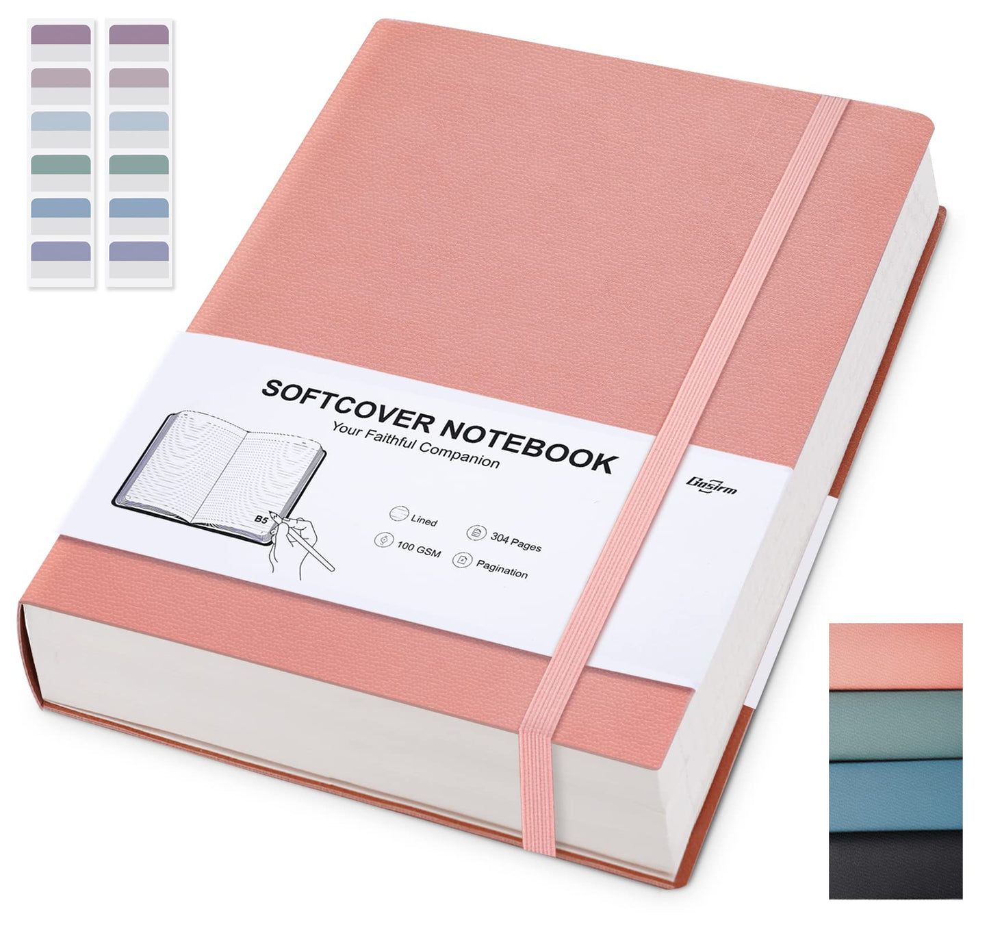 Gosirm Lined Notebook Journal Softcover, B5 Leather Notebook with Lined Paper 100gsm, Thick Journals for Women Men, Large College Ruled Notebooks for Writing, Work, 7.6'' X 10'' - 304 Pages Pink