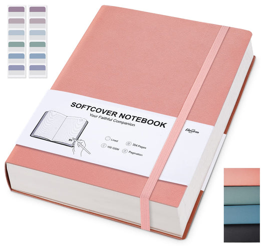 Gosirm Lined Notebook Journal Softcover, B5 Leather Notebook with Lined Paper 100gsm, Thick Journals for Women Men, Large College Ruled Notebooks for Writing, Work, 7.6'' X 10'' - 304 Pages Pink