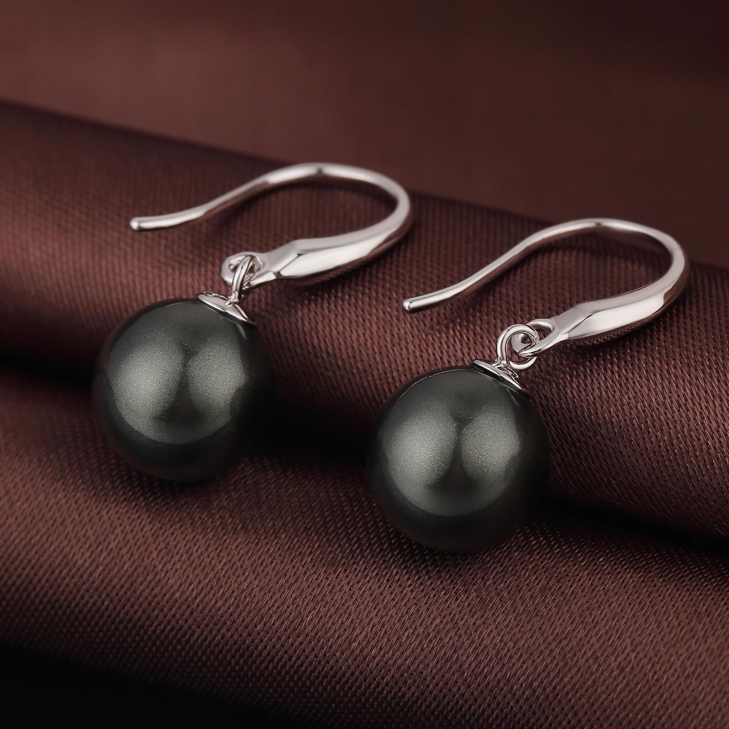 Han han Black Pearl Dangle Earring for Women 925 Sterling Silver Drop Earrings 10MM