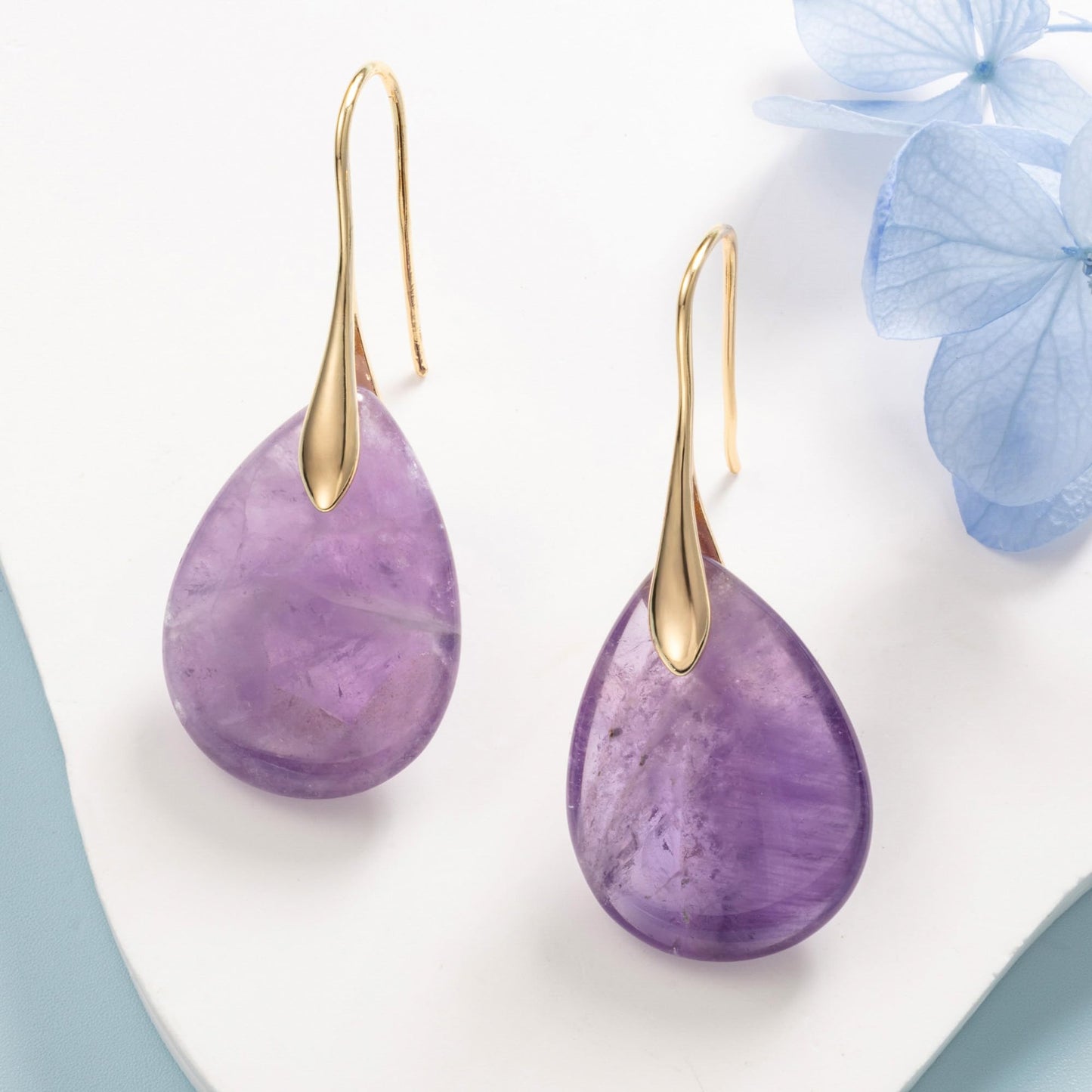 SELOVO Purple Teardrop Agate Stone Fishhook Red Stone Dangle Drop Earrings Gold Tone