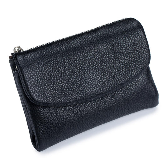 Genuine Leather Wallet for women, RFID Blocking Soft Leather Bifold Compact Card Holder Wallet with Zipper Coin Pocket ID Window (Black)