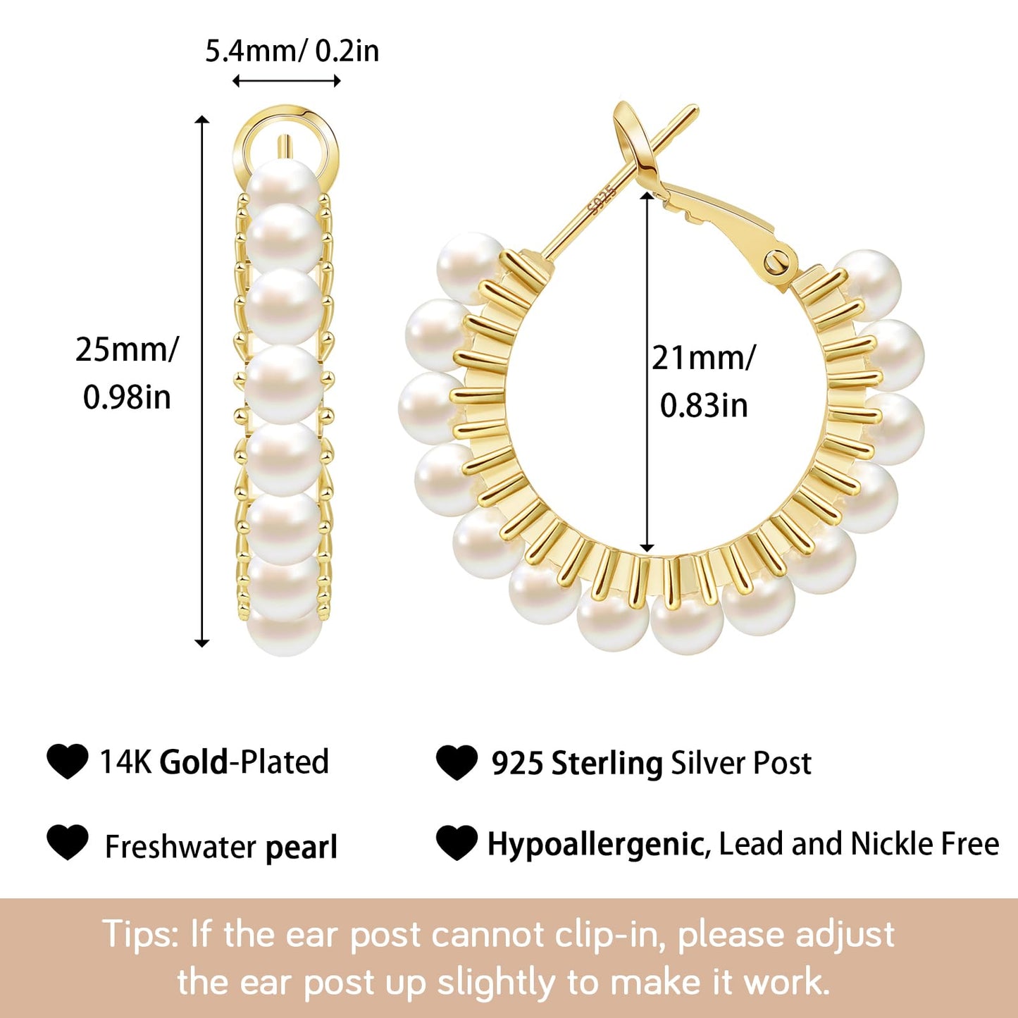 GLOQUAT 14k Gold Plated Freshwater Pearl Hoop Earrings for Women S925 Silver Post Hypoallergenic Vintage Pearl Hoops for Women Trendy Everyday Earrings with Pearl Gold Hoop Earring Lightweight Jewelry