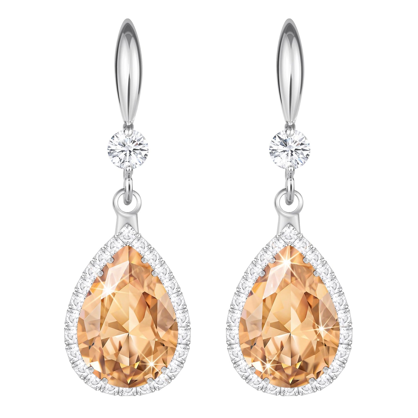 Linawe Champagne Cubic Zirconia Fake Diamond Crystal Dangle earrings, Silver Color Drop Earrings for Women Trendy, Teardrop Rhinestone Costume Fall Earrings, Formal Tear Drop Earrings Jewelry