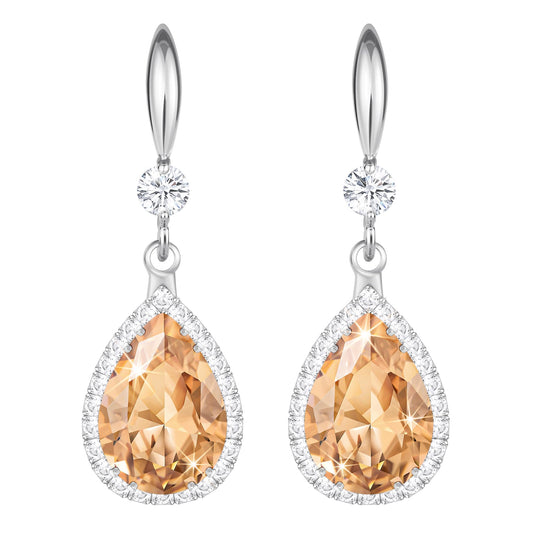 Linawe Champagne Cubic Zirconia Fake Diamond Crystal Dangle earrings, Silver Color Drop Earrings for Women Trendy, Teardrop Rhinestone Costume Fall Earrings, Formal Tear Drop Earrings Jewelry