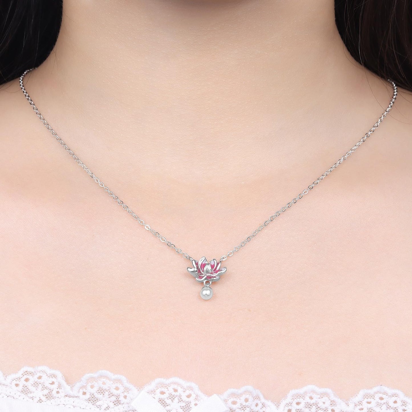 MISEFF 925 Sterling Silver Fashion Pendant Necklace for Women，Fashion Jewelry, 18K Gold Plated， Advanced Retro Series Link Chains ，Basic Multifunctional Accessories Suitable for Multiple Occasions and Daily Wear (lotus)