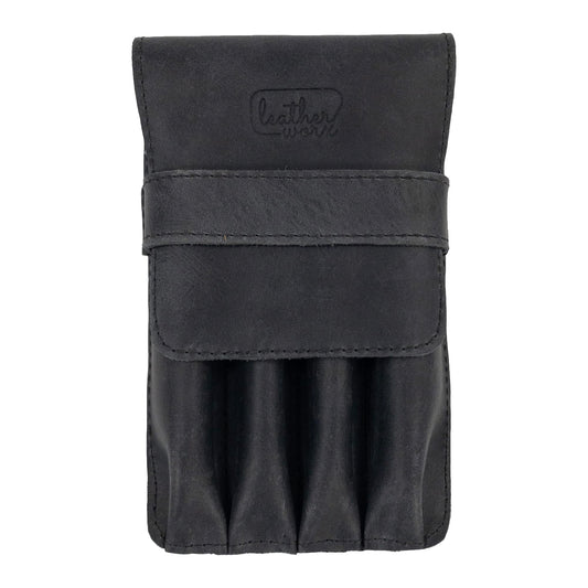Leather Worx, Pen Holder, Pencil Case, Minimalist Style Holder, Classic Storage, Full Grain Leather, Handmade, Charcoal Black