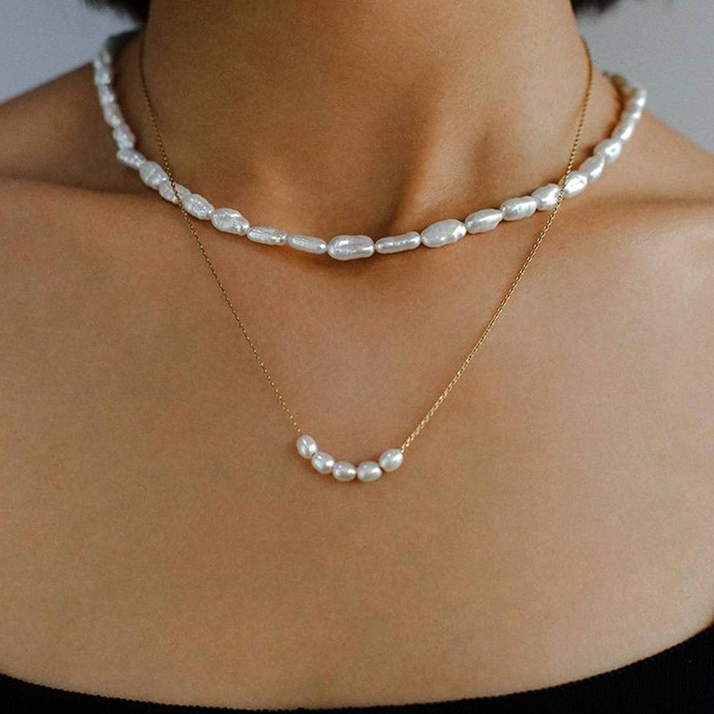 Zeffy Gold Pearl Pendant Necklaces for Women Barque Dainty Simple Freshwater Handmade White Pearl Chain Necklace Everyday Jewelry Gifts