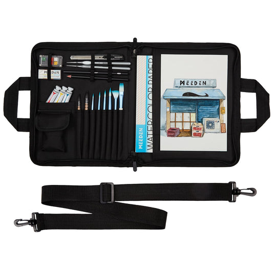 MEEDEN Sketch Bag: Portable Artist Sketch Portfolio Case for 9" x 12" Sketchbook & Watercolor Pads - Zippered Art Travel Bag for Brushes, Pens, Pencils & Art Supplies