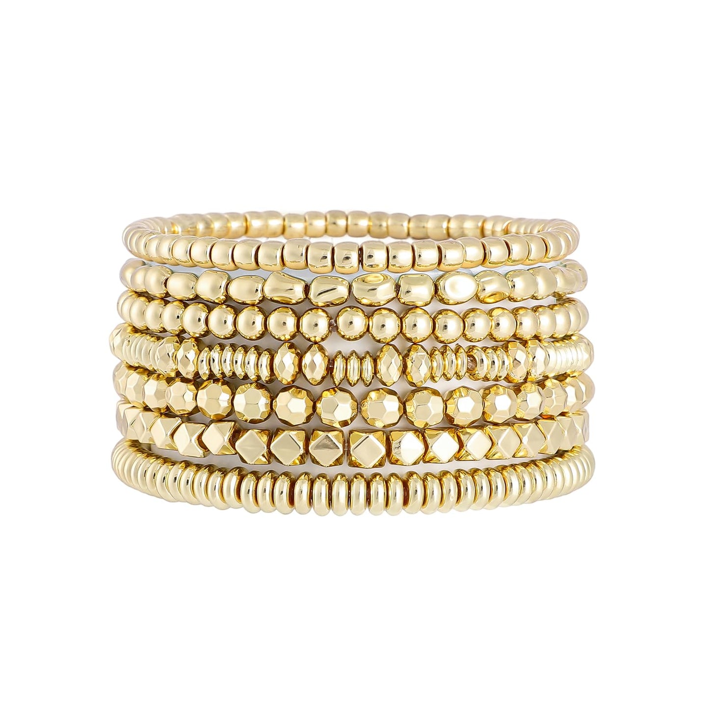Sajidos Gold Plated Beaded Bracelets for Women Trendy, 14K Gold Plated Stack Cross Pearl Gold Plated Bead Stretch Bracelets Set Elastic Hypoallergenic Bracelets Jewelry Gifts