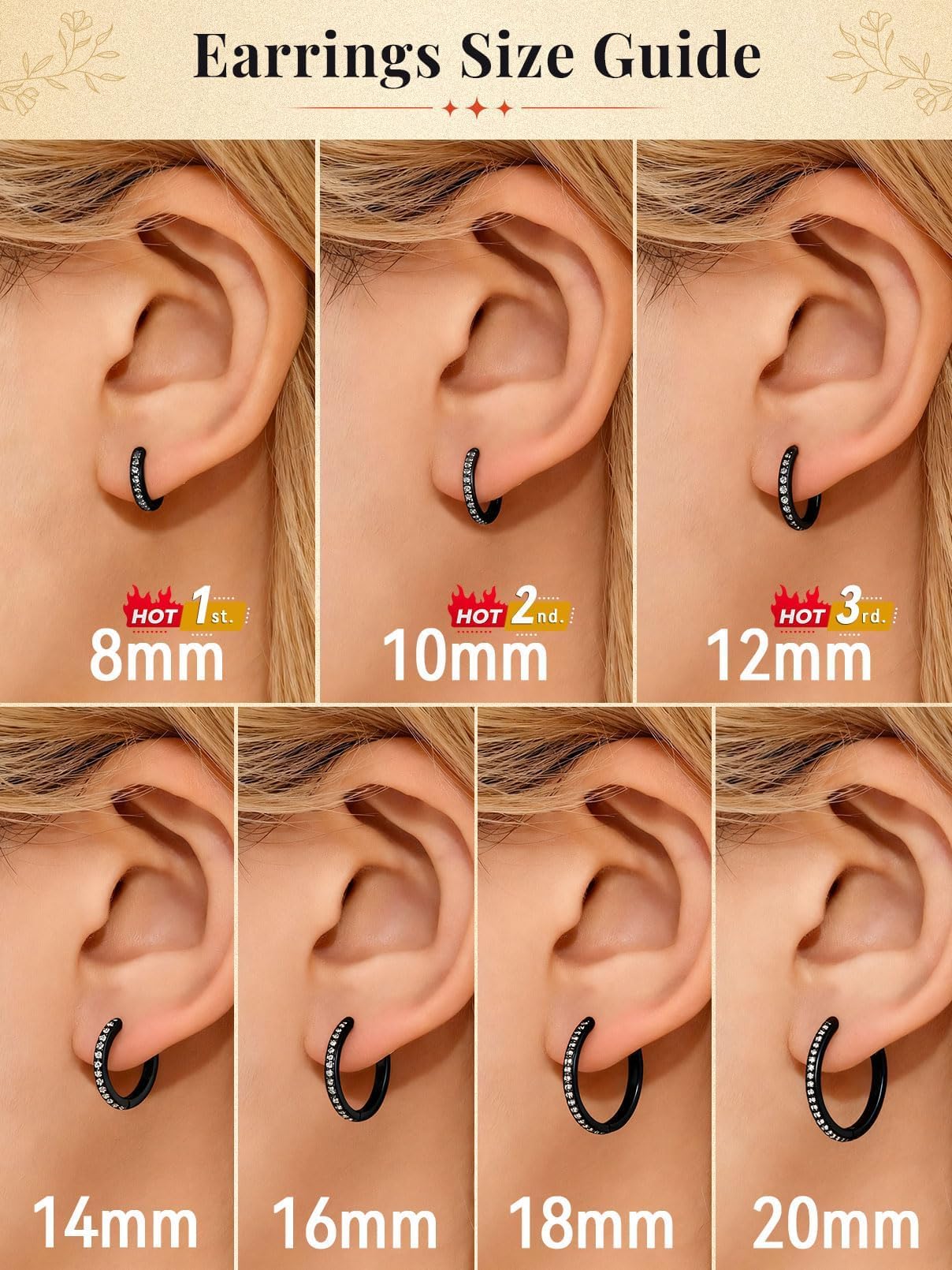 FaithHeart Cubic Zirconia Hoop Earrings for Women, Black Hypoallergenic Huggie Hoop Earrings, Small Cartilage Earrings for Women 18mm, Send Gift Box