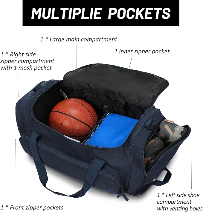 MIER Large Duffel Bag Men's Gym Bag with Shoe Compartment, 60L