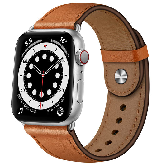 OUHENG Leather Bands Compatible with Apple Watch Band 49mm/46mm/45mm/44mm/42mm, Genuine Leather Strap for iWatch Ultra 3/2/1 & SE 3/2/1 Series 11 10 9 8 7 6 5 4 3 2 1 (Brown/Silver)