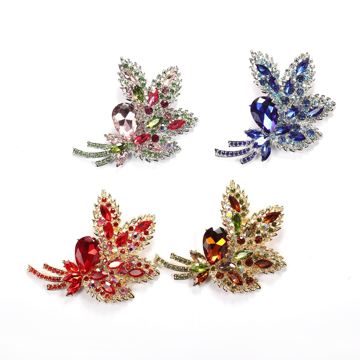 YOQUCOL Big Large Brooch Pin Austrian Crystal Leaf Shape Bouquet Rhinestone Scarf Decoration Wreath Cloth Brooches Pins For Women