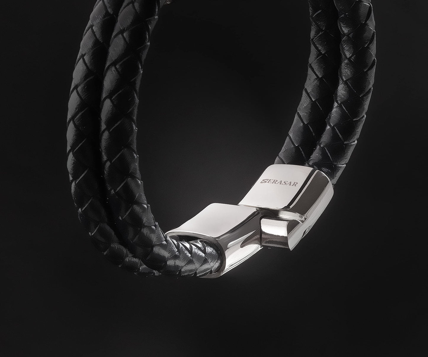 SERASAR 8″ Silver Leather Bracelets for Men Mens Armlet Cowhide Gift Box Braided Circlet Stainless Steel Jewelry Wrist Band Cuff Wrap Rope Bangle Dad Pulseras para Hombres Cuero Regalo