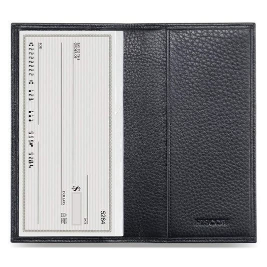 HISCOW Duplicate Checkbook Cover for Men & Women - Full Grain Leather (Pebbled Black)