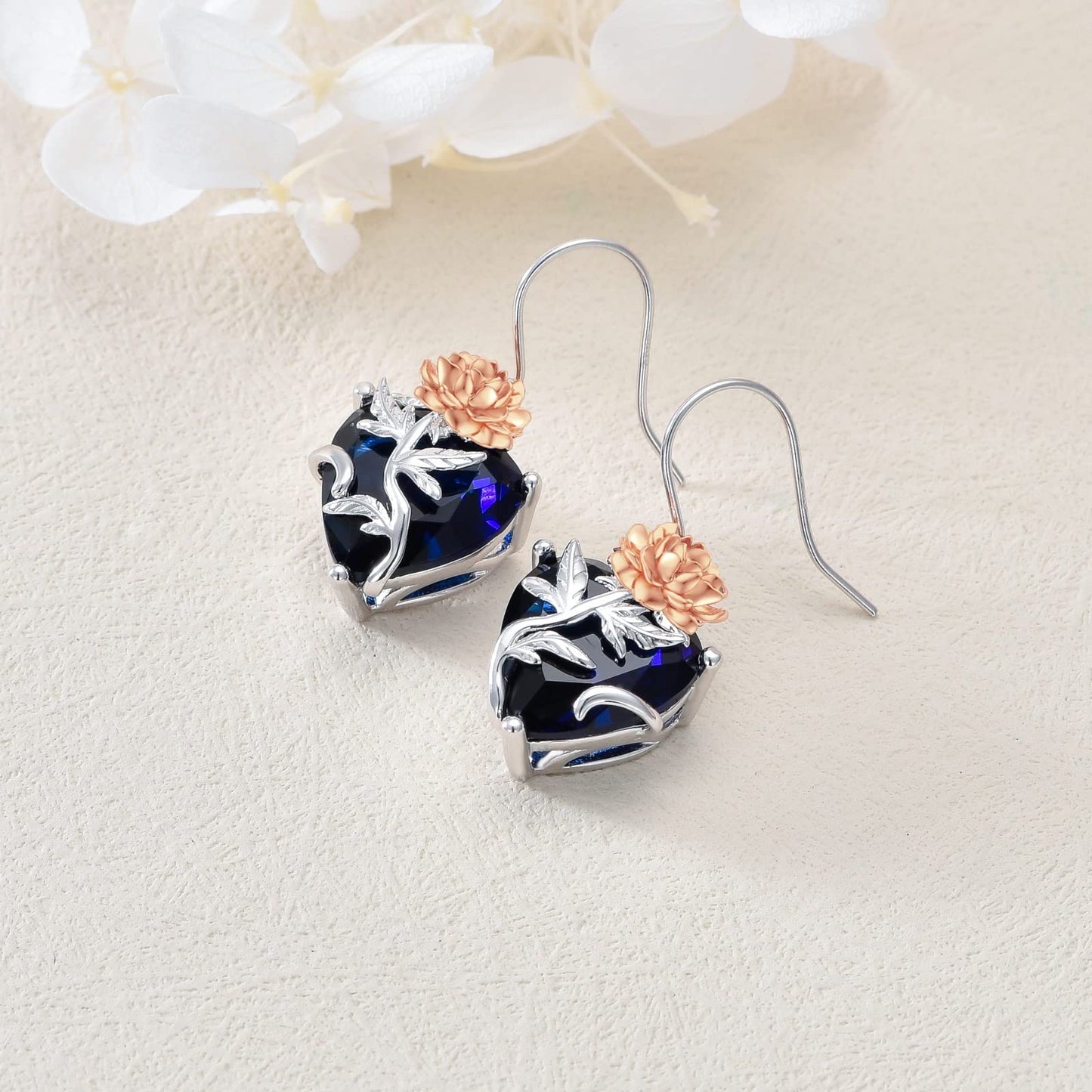 TOUPOP Sapphire September Birthstone Earrings 925 Sterling Silver September Birth Flower Peony Earrings Jewelry Birthday Mothers Day Gifts for Women Mom Her