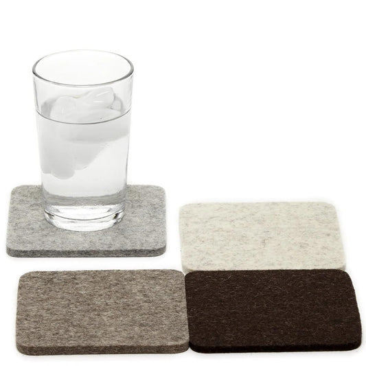Graf Lantz - Bierfilzl Merino Wool Square Coasters Set of 4 - Earth (4"x4"x5mm) - Absorbs 30% of Weight - Natural German Wool - Heat Resistant, Sustainable, Reusable - Home Decor, Coffee Table Decor